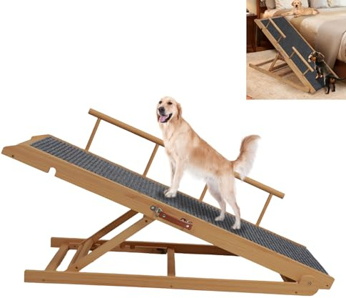 Rampa per cani regolabile in altezza per letto, extra larga 45 cm, portatile, in legno, rampa antiscivolo per cani di taglia piccola, media e grande (portata 75 kg)