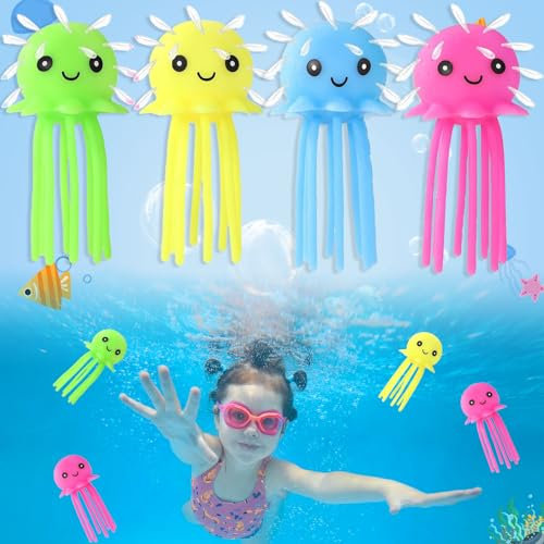 4 Piezas Juguetes de Piscina de Pulpo, Bombas de Agua de Pulpo, Juguete de Buceo, Juguetes Flotantes Pulpo Multicolor para Piscinas, Piscinas, Bañeras, Regalos de Fiesta, Verano