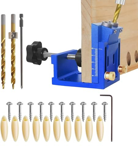 Plantilla para agujeros de bolsillo, kit metálico con ángulo de 15 grados | Kit con 2 brocas de 9 mm, guía para uniones inclinadas de madera, para bricolaje, montaje de muebles y carpintería