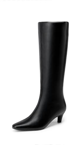 DREAM PAIRS Women's Knee-High Boots, Comfortable Chunky Block Heel Pointed Toe Pull On Side Zipper Suede Slouch Riding Boots,Size 6,Black,DWUMKB2508