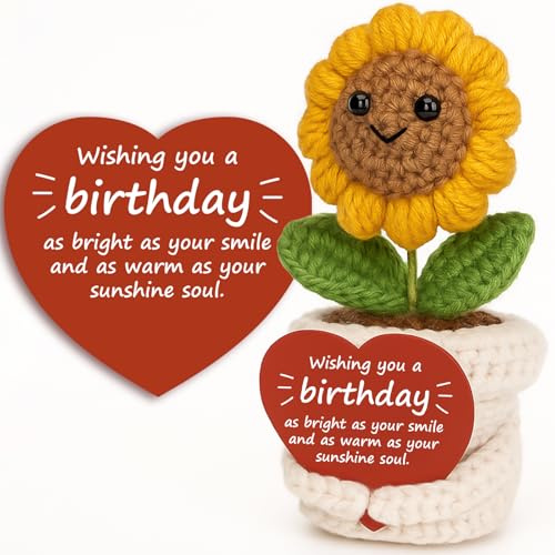 Ovrrcame Crochet Sunflower Plush – Inspirational Funny Happy Birthday Gifts for Women Man, Mom, Sister, Best Friend, Coworker – Unique Gift Ideas for Her, Him, Birthday Decorations/Mothers Day