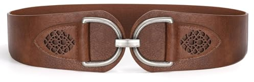 VONMELLI Vintage Cintura Elastica Donna con Larga Fibbia Grossa Ampie Cinture Elastiche In Vita Larga Moda Retrò Cintura Donna per Abiti Cappotti Caffè XL