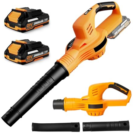 Soplador de Hojas inalámbrico de 21 V, 3000 W, soplador de Hojas portátil con batería y Cargador | 2 velocidades (200 km/h máx.) | Ligero 1,6 kg | para jardín, terraza y callejones (Amarillo)