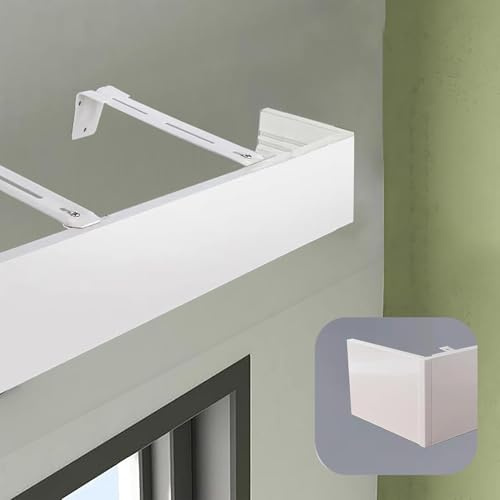 Adjustable 26FT White Curtain Baffle Bracket for Roller Blinds Ceiling/Walls Mount Cover Box No Tracks Required Perfect for Venetian Blinds Cornice Board