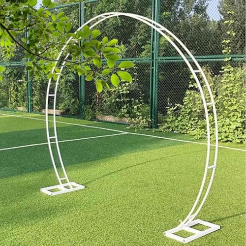 Pavillon de jardin rond en métal robuste avec bases résistant à la rouille Décoration d'événement extérieur Porte de lune 2,8 x 3,2 m Couleur blanche pour mariages et fêtes