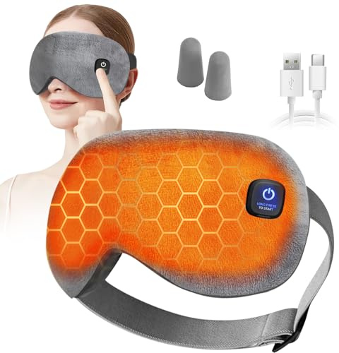 Heated Eye Mask, Cordless Eye Mask for Dry Eyes, 3 Temperature Modes, Eye Relief, Improved Sleep, Washable Travel Eye Heat Pack with Earplugs Included