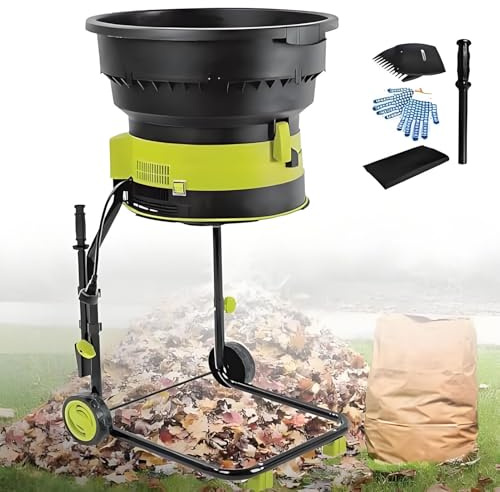 Broyeur de feuilles électrique 2 500 W avec roues, broyeur 8 000 tr/min, outil de nettoyage de jardin, composteur, sac de rangement inclus pour le nettoyage de la cour LeafShredder+30mPowercord