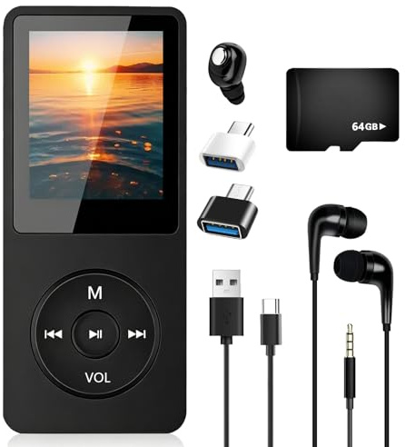 MP3 Player Bluetooth 5.3 mit 64 GB Speicher, HiFi Musik Player 70 Std