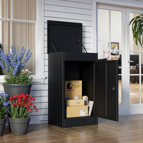 Boite a Colis Exterieur XXL,Boîte aux Lettres avec Compartiment sur Pied pour Colis Boîte aux Lettres Anti-Vol avec Serrure à Code,Acier Galvanisé,Résistante aux Intempéries pour Maison,63*112*49.5cm