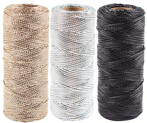 Yayatty 1,5 mm guld, metalliskt snöre, guldtråd för pyssel, guldsnöre för tillverkning av handgjorda smycken, gör-det-själv julgransprydnad för upphängning, 3 färger A, 300 m