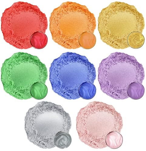 XETHI Polvo de Mica 8 Colores 5g c/u | Polvo de Mica para Resina Epoxi | Pigmento para Manualidades, Uñas, Jabón y Velas