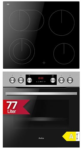 Amica Einbauherd Set 60 x 56 x 56 cm 77 l XXL Großbackofen 11 Backofenfunktionen 4 Kochzonen CoolDoor3 SoftClose ACHE 9340 E – einbauherd mit rahmenlos Glaskeramik-Kochfeld edelstahl