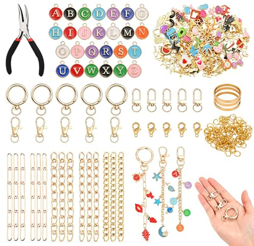 HOVCEH 263 Stück SchlüSselanhänger Selber Machen,Diy Schlüsselanhänger Set,Diy Schlüsselanhänger Basteln,Charms Anhänger Set,für Taschenanhänger,Schlüsselanhänger und Schmuckherstellung