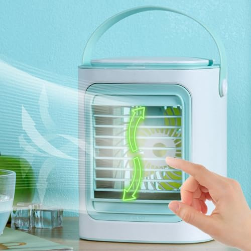 Fauitay Aire Acondicionado Portátil, Enfriador de Aire Personal, Mini Enfriador Evaporativo con 3 Velocidades, Ventilador de Escritorio USB con Luz de 7 Colores para Sala de Ofici