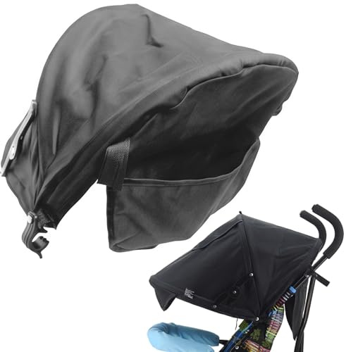 Parasole Per Passeggino, Parasole Oxford Per Carrozzina Con Protezione UV Impermeabile Con Finestra Traspirante E Tasca Portaoggetti, Adatto Per Passeggino - Nero
