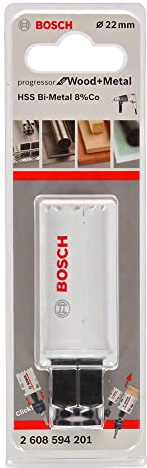 BOSCH Bi-Metal Hole Saw (for Wood and Metals, 8% Cobalt Alloy, Progressive Tooth Design, Ø 22 mm, Accessory Drills)