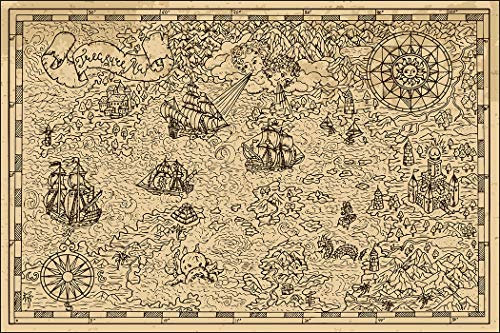 Muralo Fototapet kort 180 x 270 cm fleece tapet väggtapeter skattkarta geografi retro vardagsrum sovrum moderna väggbilder XXL världskarta 3D-utseende vägg dekoration