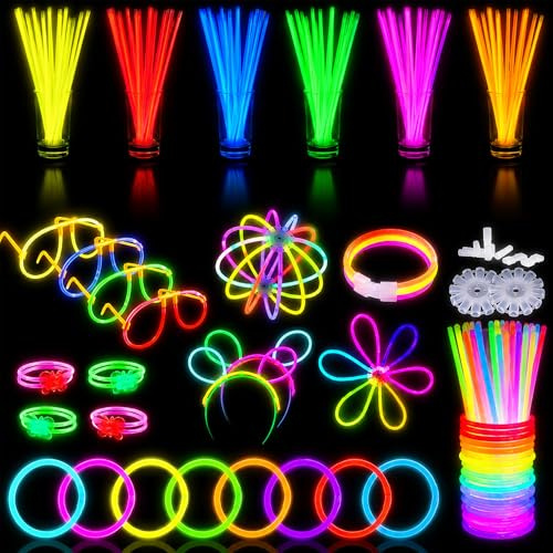 Trimming Shop 224 Stuck Knicklichter Party Set für Kinder, Leuchtstäbe mit 114 Verbinder Stellen Leuchtende Neon Stirnband, Schutzbrille, Armbänder, Halloween mitgebsel Kinders & Festival Zubehör
