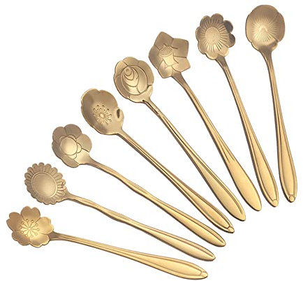 Iyalezirk 8 blomsked, kaffesked, set i rostfritt stål, , dessertsked, sockersked, för porslin, kök, eller bar