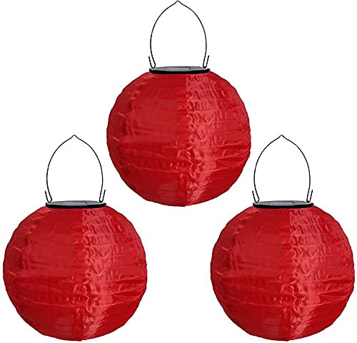 Youning Solar Lampions Außen Wetterfest, LED Solar Lampion Garten Laterne, Papier Laterne Lampenschirm Lampion Runde Laterne Papierlampions zum Dekorieren 20cm (3pcs Rot)