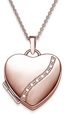 Amoonìc Herz Medaillon * Geschenk Freundin * Herzkette Foto Rotgold vergoldet * GRATIS Luxusetui Herz Anhänger zum Öffnen mit Kette inkl. GRATIS Luxusetui + - Herz Amulett FF03 VGRT45