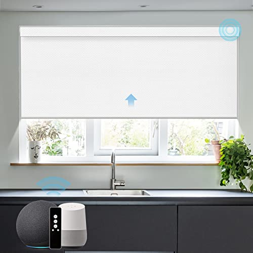 SmartWings Motorized Blinds Compatible with Alexa and Google, Automatic Z-Wave/Zigbee Smart Shades with Remote, 100% Blackout Roller Shade, Customized Vinyl Waterproof Blind, White