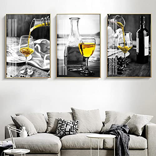 Dittelle Nordic Champagner Weinglas Bilder Schwarz Weiß Getränk Lebensmittel Leinwanddruck Wandkunst Küche Esszimmer Dekor Poster 15,7 Zoll x 23,6 Zoll (40 x 60 cm) x 3 Kein Rahmen