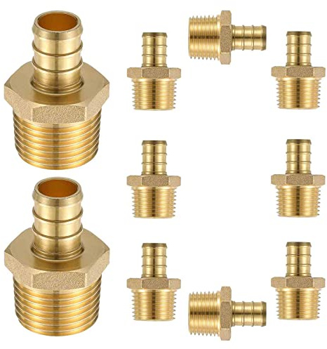 (10 Pack) Lidertik PEX Fittings 1/2 Inch Male NPT Adapter, 1/2 PEX F1807 to 1/2 NPT Male Threaded Adapter Brass