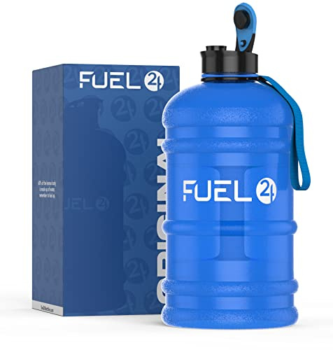 Fuel24 Jug 2,2 Liter Wasserflasche Pop oder Strohhalm Kappe Große Gym Sportflasche | 2 Liter extra starkes Flex-Material – Kappenoptionen – 2 l BPA-freier Tragegriff