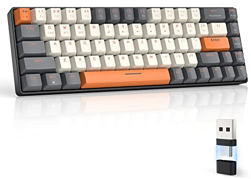 MAGIC-REFINER RK68 Tastiera Gaming Meccanica, 60% Tastiera Wireless 2.4Ghz/Bluetooth 5.0, Apex Pro Mini Hot-Swappable 68 Tasti Interruttore Rosso Lineare con Ricevitore 2 in 1 per PC/MAC, QWERTY US