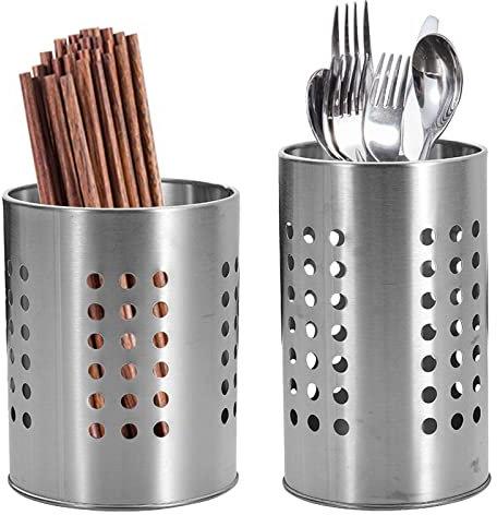 ACHANFLY 2 PCS Stainless Steel Cutlery Drainer Kitchen Utensils Holder Cutlery Holder Utensil Drainer Cooking Organiser for Spatulas Spoon and Tongs Tableware Storage (10*16.5cm/12*15cm)