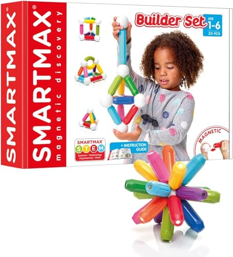 SMARTMAX Builder Set | Jeu de Construction magnetique bébé | Coffret 20 Pièces | Motricité Fine, Créativité et Éveil Sensoriel |Idée Cadeau Premier Âge| Dès 1 an | Version multilingue