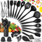 TAVADA Set di Utensili da Cucina in Silicone Accessori 49PCS , con 20 Ami, Resistenti al Calore Antiaderenti Spatola da Cucina, Nero