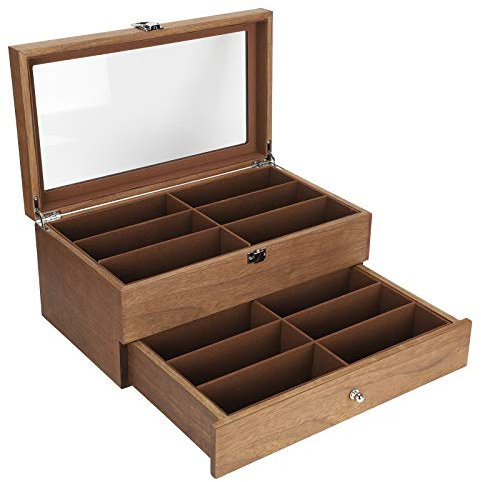 WEROFY Schmuck-Aufbewahrungsbox, Schmuckschatulle for Damen, 12 Fächer, Holz-Brillenbox, doppelschichtige Schmuckkollektion, Aufbewahrungsbox zur Aufbewahrung und Präsentation, abschließbar