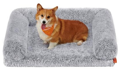 Feandrea FluffyHug Hundebett, Hundekissen Größe L, Hundematte für mittelgroße Hunde, Hundesofa Noppenschaumstoff, Bezug abnehmbar und waschbar, 91 x 68 x 19 cm, Ombré-Grau PGW232G01V1