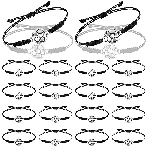 Towviy 18 Pulseras de fútbol Trenzada, Ajustables Bracelet Fútbol para Niños Pulsera Tejida a Mano Atléticas Bracelet para Futbolistas Pulsera con Abalorios de Fútbol para Fiesta de Temática Deportiva