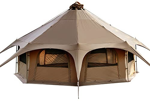 TOMOUNT Teepee Tent Cotton 6-8 Person Family Tent Canvas Pyramid Yurt Large Glamping Tent for Camping, Hiking, Festival, Parties, Wedding, Music Festival