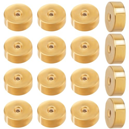 Beebeecraft 50 uds Piercing Oreja con Tuerca de Bola Agujero de 1mm | 18k Chapado En Oro, bolas de piercing, Geometría de Acero Inoxidable Redondo Plano Reemplazo de Pendientes para Joyería