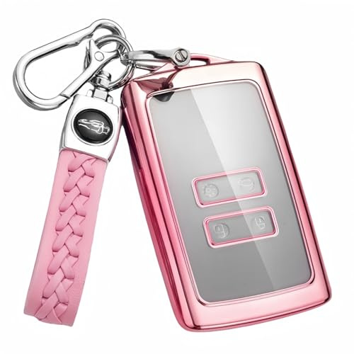 MEDZUK Schlüsselhülle Kompatibel mit Renault Zoe 2019-2025 2026 TPU Autoschlüssel Hülle mit Schlüsselanhänger, Zubehör Schutz Schlüsselgehäuse (Rosa)