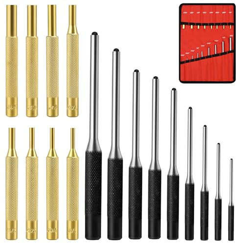 DkOvn Rollenstifttreiber-Set, 18-teilig, zum Entfernen von Stanzen, Reparaturwerkzeuge, einschließlich Messing-Stifttreiber, Stahl-Splinttreiber mit Aufbewahrungstasche (Messing + Stahl-Pinttreiber)