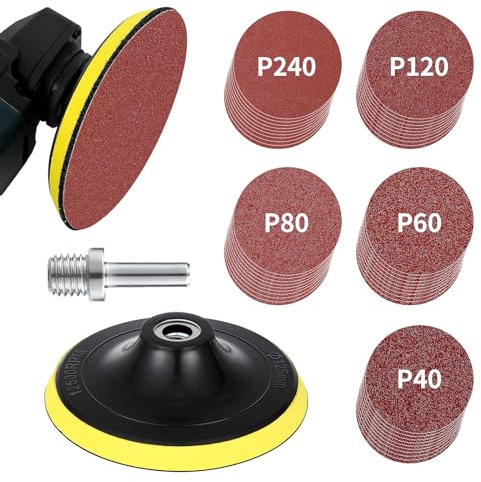 PotentForce Kit Dischi Carta Abrasiva: Dischi Abrasivi 125 con M14, 50 Fogli Carta Abrasivi .Carta vetrata 10x40/60/80/120/240, Adatti per carta abrasiva per levigatrice-Lucidatura, Levigatura