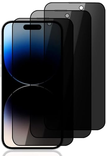 DYNASCO 3 Stück Sichtschutz Schutzfolie für iPhone 14 Pro, 9H Härte Anti-Spähen Panzer Schutz Glas Displayschutzfolie für iPhone 14 Pro 6,1, Blickschutzfolie, Anti-Kratzer, Anti-Fingerprint