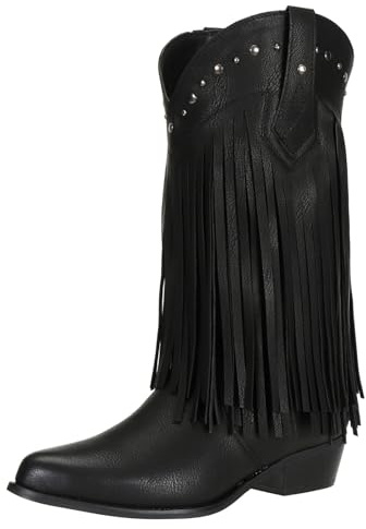 SheSole Women's Wide Calf Fringe Boots Wide Width Western Cowgirl Cowboy Tassel Boots Black US Size 11