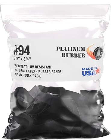 Black #94 Large Premium Outdoor Rubberbands .75 inch Extra Wide Survival, Made in USA, High Heat UV Resistant Platinum Rubber Crepe Band Approx. 105 per LB, 26 per 1/4lb (3-1/2 Long x 3/4 W) (0.25,
