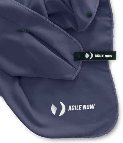 AGILE NOW Fitness Handtuch – Multifunktionales Mikrofaser Gym Handtuch mit Kapuze, Magnetclip und Reißverschlusstaschen, Sporthandtuch Fitnessstudio, Gym Zubehör Marineblau
