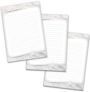 3 Briefblöcke stillvolles elegantes Marmor Motiv grau Briefpapier für Mädchen Kinder und Erwachsene Schule Notizen (3 Blöcke A4 mit je 25 Blätter)