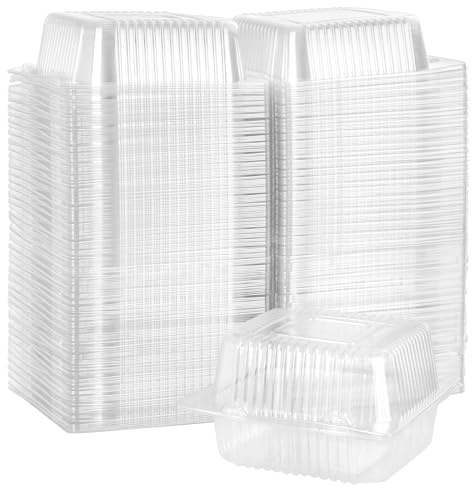 HEIHAK 200 PCS Plastic Cake Slice Boxes, 13.5x12x7.2cm Square Plastic Transparent Cake Box, Cake Boxes for Cake, Biscuits, Desserts, Cheese, Sushi, Fruit