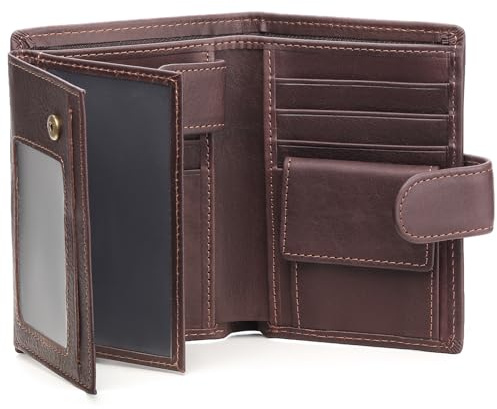 GOIACII Portafoglio Uomo in Pelle con Protezione RFID, Portafogli Grande da Uomo 12 Porta Carte di Credito e 3 Finestre Trasparenti, Tri-fold Portafoglio con Tasca Portamonete