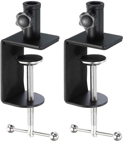 HJIAMA 2 piezas C clip de fijación, gabinete abrazaderas de aleación de aluminio, rotación asistida por doble bola, con base de esponja, mini abrazadera de invernadero, adecuado para banco de trabajo