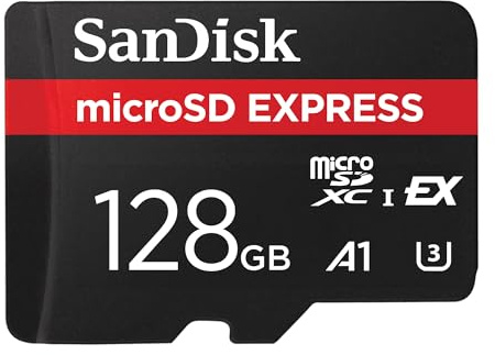 SanDisk microSD Express Speicherkarte 128 GB (Ideal für 4K UHD & RAW-Bildaufnahmen, Lesen bis zu 880 MB/s & Schreiben bis zu 480 MB/s, RescuePRO Deluxe,)